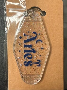 Aries Glitter Retro Motel Style Keychain